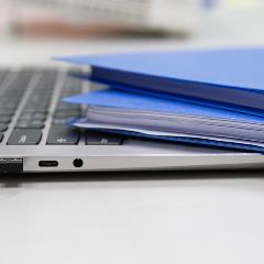 Blue File Folders on Keyboard