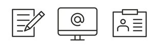 Black and white icon with computer, checklist and contact card